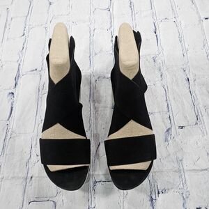 Eileen Fisher WOMENS SIZE 6 Tumbled Nubuck Leather Platform Black Sandals